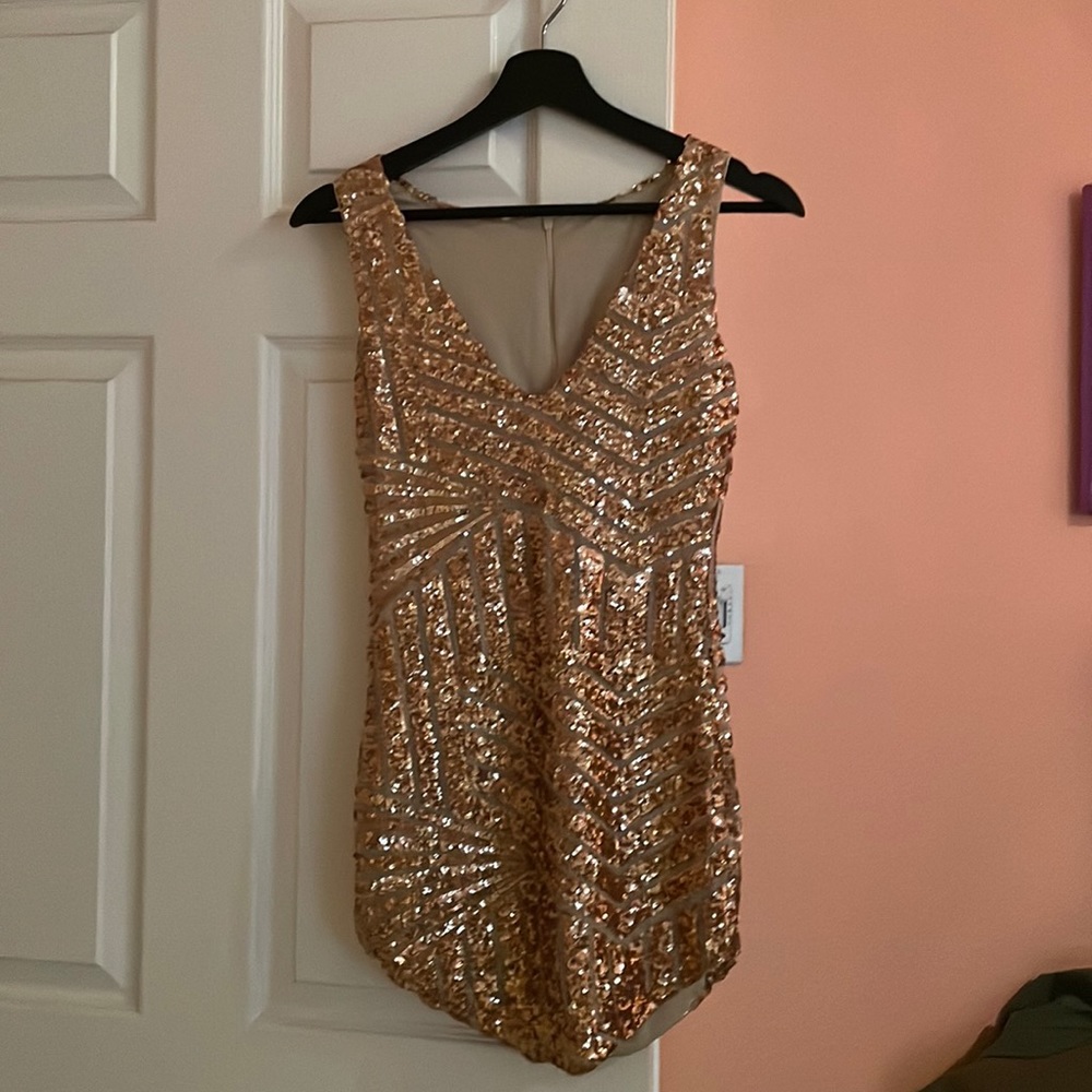 Gold sequin mini dress